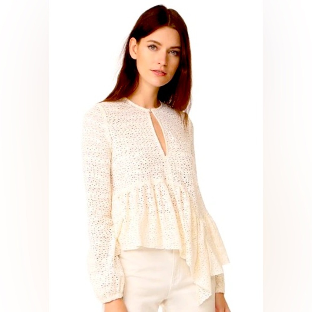 RACHEL COMEY Sullen Lace Peplum Blouse | Ivory Sheer Italian Lace